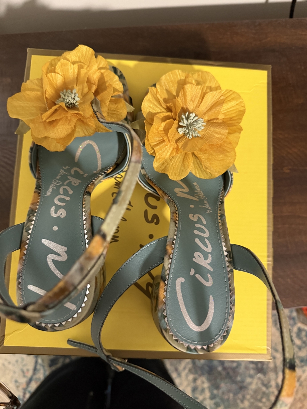 Circus by Sam Edelman Teal Floral-Accent Sandals with Yellow Flower